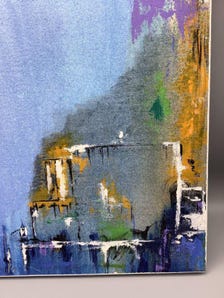 Original Abstract Cityscape Painting, Blue Acrylic on Canvas, Modern Urban Art (18x24 Inch) — view 3 of 5