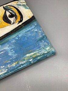 Original Abstract Face Painting | Modern Cubist Portrait | Textured Oil on Canvas | Blue Gold Wall Art | One of a Kind — view 6 of 7