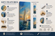 Sailboat Seascape Giclee Canvas Print, Nautical Coastal Ocean Wall Art (Limited Edition) — view 2 of 9
