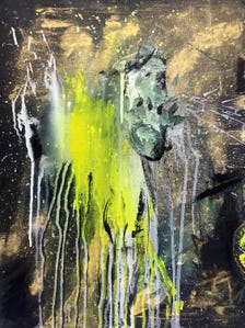 Original Abstract Animal Painting, Gold Acrylic on Canvas, Contemporary Wall Art (18x24 Inch)