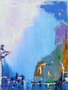 Original Abstract Cityscape Painting, Blue Acrylic on Canvas, Modern Urban Art (18x24 Inch) — view 2 of 5