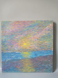 Original Oil Painting,  Abstract Ocean Light 14'x14', Colorful Seascape Wall Art, Contemporary Blue Pink Yellow Artwork — view 6 of 9
