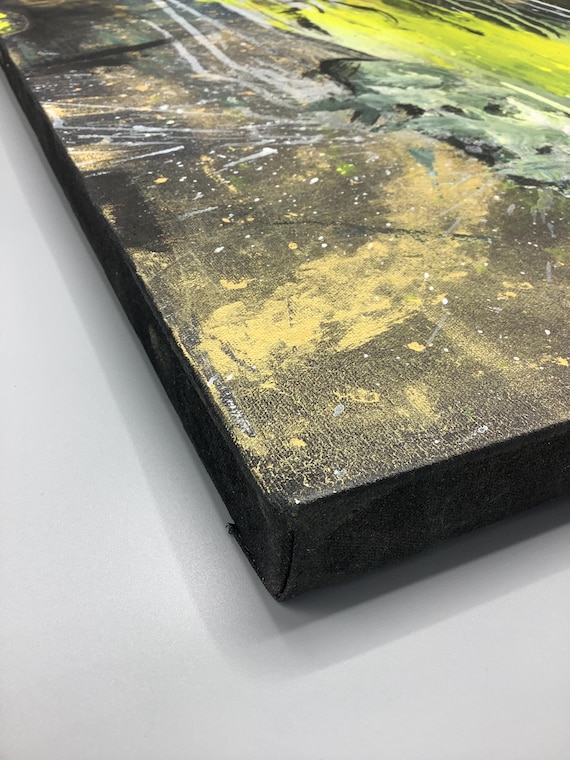 Original Abstract Animal Painting, Gold Acrylic on Canvas, Contemporary Wall Art (18x24 Inch)