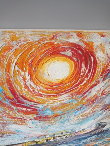 Original Textured Oil Painting Boat at Sea | Abstract Sunset Seascape Wall Art — view 2 of 7