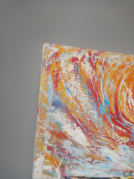Original Textured Oil Painting Boat at Sea | Abstract Sunset Seascape Wall Art