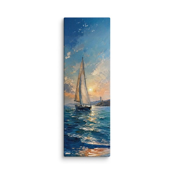 Sailboat Seascape Giclee Canvas Print, Nautical Coastal Ocean Wall Art (Limited Edition)