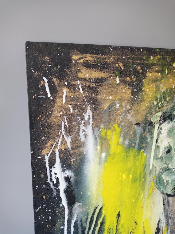 Original Abstract Animal Painting, Gold Acrylic on Canvas, Contemporary Wall Art (18x24 Inch)