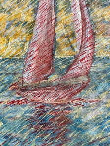 Original Oil Painting Sailboat Seascape | Coastal Nautical Canvas Artwork (6x16) — view 4 of 5