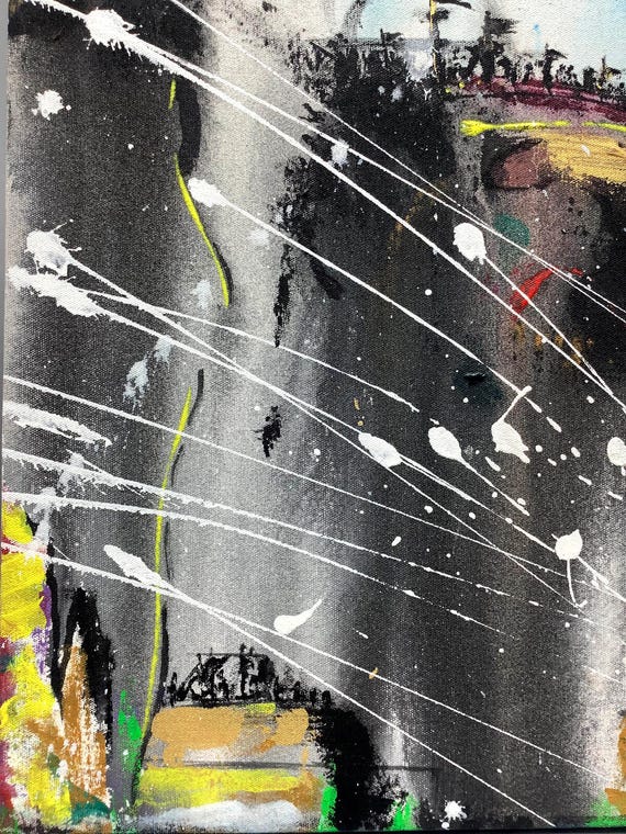 Original Abstract Acrylic Painting, Black White Textured Canvas Art (12x18 inches)