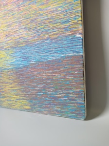 Original Oil Painting,  Abstract Ocean Light 14'x14', Colorful Seascape Wall Art, Contemporary Blue Pink Yellow Artwork — view 2 of 9