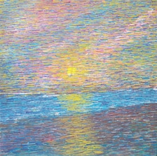 Original Oil Painting,  Abstract Ocean Light 14'x14', Colorful Seascape Wall Art, Contemporary Blue Pink Yellow Artwork — view 8 of 9