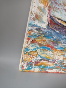 Original Textured Oil Painting Boat at Sea | Abstract Sunset Seascape Wall Art — view 6 of 7