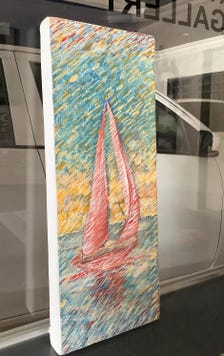 Original Oil Painting Sailboat Seascape | Coastal Nautical Canvas Artwork (6x16) — view 2 of 5