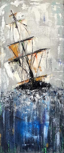 Original Oil Painting Ship at Sea | Textured Abstract Storm Seascape Wall Art