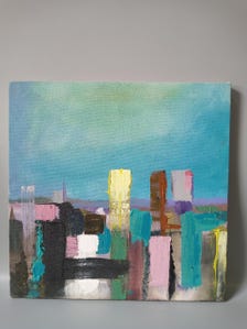 Original Abstract Cityscape Acrylic Painting | Modern Minimalist Wall Art | Neutral City Skyline Canvas | Office Living Room Decor — view 2 of 7