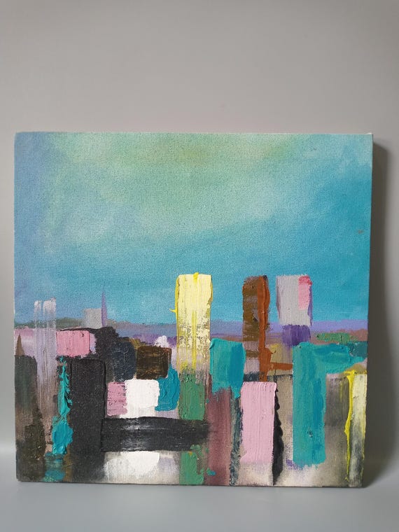 Original Abstract Cityscape Acrylic Painting | Modern Minimalist Wall Art | Neutral City Skyline Canvas | Office Living Room Decor