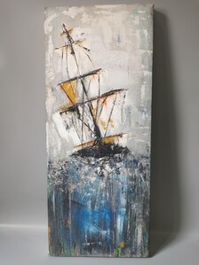 Original Oil Painting Ship at Sea | Textured Abstract Storm Seascape Wall Art — view 7 of 9