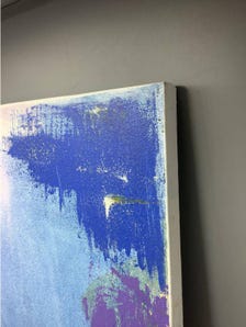 Original Abstract Cityscape Painting, Blue Acrylic on Canvas, Modern Urban Art (18x24 Inch) — view 4 of 5