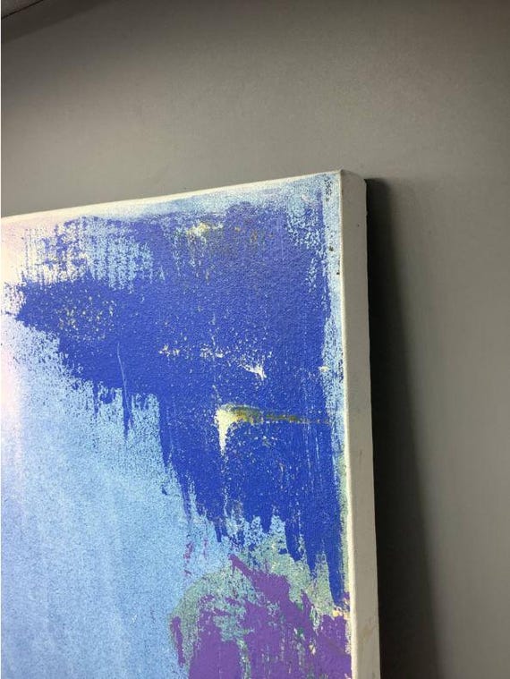 Original Abstract Cityscape Painting, Blue Acrylic on Canvas, Modern Urban Art (18x24 Inch)