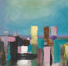 Original Abstract Cityscape Acrylic Painting | Modern Minimalist Wall Art | Neutral City Skyline Canvas | Office Living Room Decor