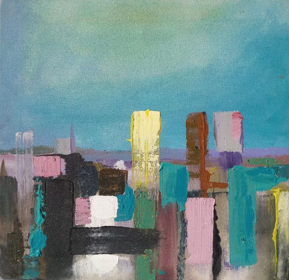 Original Abstract Cityscape Acrylic Painting | Modern Minimalist Wall Art | Neutral City Skyline Canvas | Office Living Room Decor