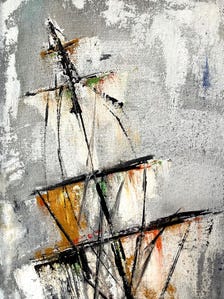 Original Oil Painting Ship at Sea | Textured Abstract Storm Seascape Wall Art — view 4 of 9