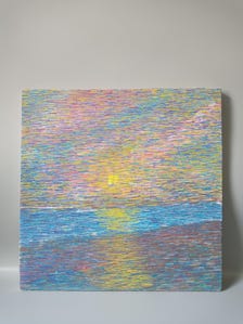 Original Oil Painting,  Abstract Ocean Light 14'x14', Colorful Seascape Wall Art, Contemporary Blue Pink Yellow Artwork