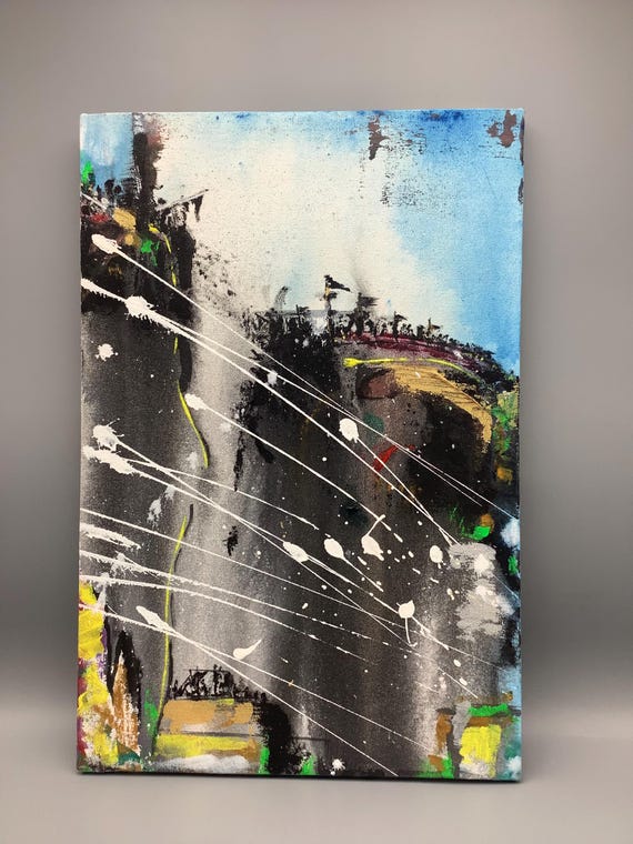 Original Abstract Acrylic Painting, Black White Textured Canvas Art (12x18 inches)