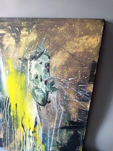 Original Abstract Animal Painting, Gold Acrylic on Canvas, Contemporary Wall Art (18x24 Inch) — view 7 of 12