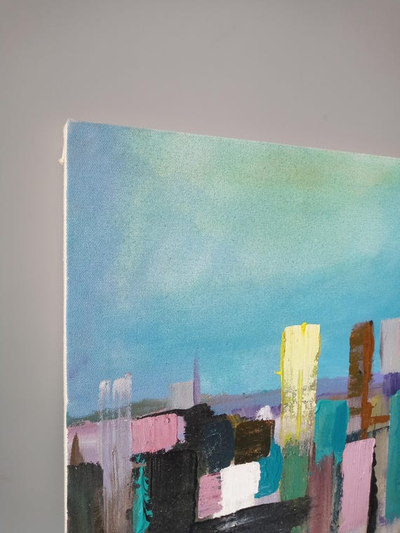 Original Abstract Cityscape Acrylic Painting | Modern Minimalist Wall Art | Neutral City Skyline Canvas | Office Living Room Decor