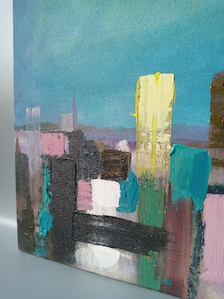 Original Abstract Cityscape Acrylic Painting | Modern Minimalist Wall Art | Neutral City Skyline Canvas | Office Living Room Decor — view 4 of 7