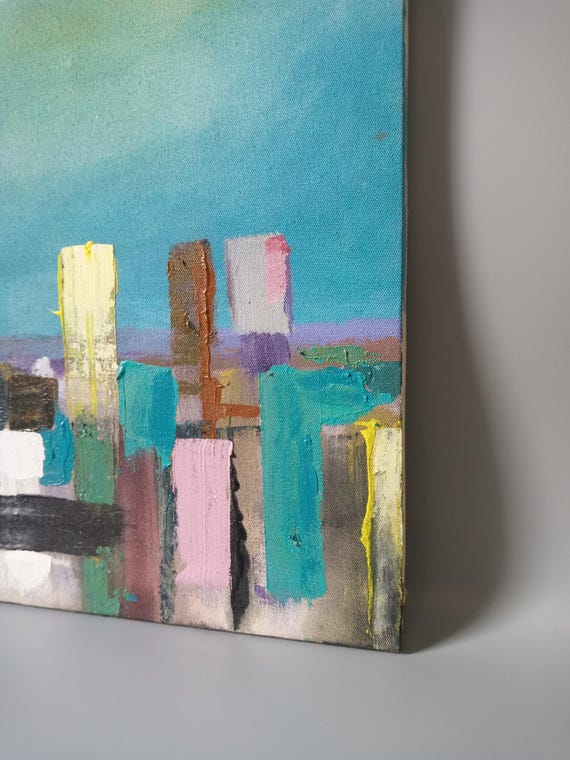 Original Abstract Cityscape Acrylic Painting | Modern Minimalist Wall Art | Neutral City Skyline Canvas | Office Living Room Decor