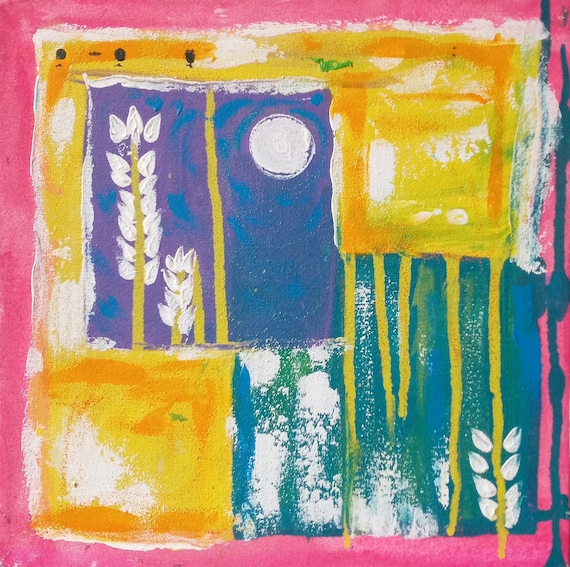 Original Acrylic Painting, 12x12 Geometric Abstract Art, Boho Wall Decor