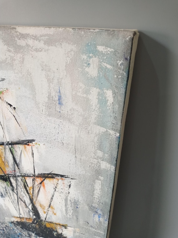 Original Oil Painting Ship at Sea | Textured Abstract Storm Seascape Wall Art