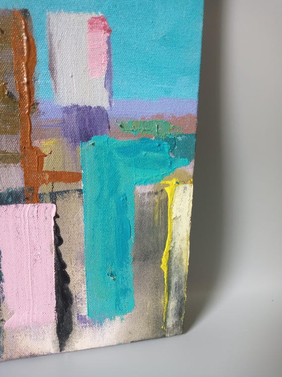 Original Abstract Cityscape Acrylic Painting | Modern Minimalist Wall Art | Neutral City Skyline Canvas | Office Living Room Decor