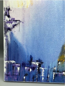Original Abstract Cityscape Painting, Blue Acrylic on Canvas, Modern Urban Art (18x24 Inch)