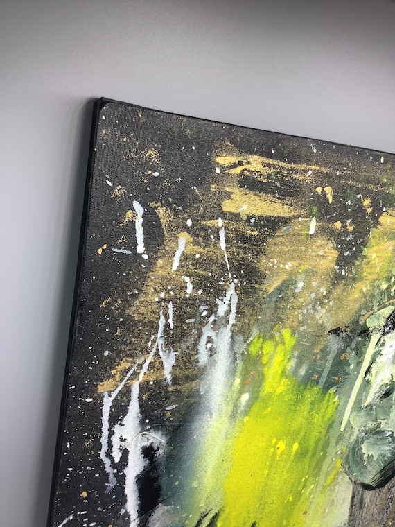Original Abstract Animal Painting, Gold Acrylic on Canvas, Contemporary Wall Art (18x24 Inch)