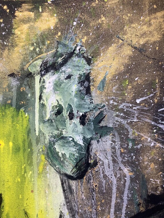 Original Abstract Animal Painting, Gold Acrylic on Canvas, Contemporary Wall Art (18x24 Inch)
