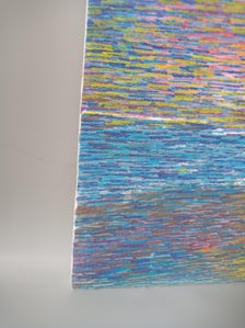 Original Oil Painting,  Abstract Ocean Light 14'x14', Colorful Seascape Wall Art, Contemporary Blue Pink Yellow Artwork — view 4 of 9