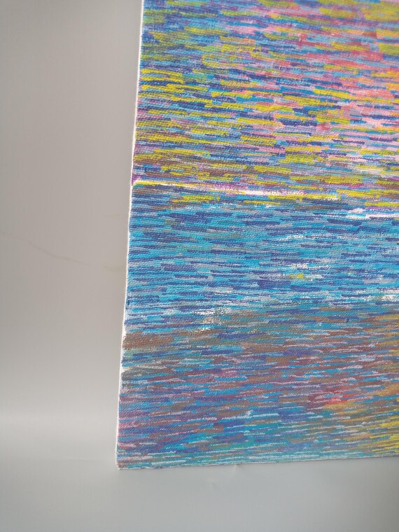 Original Oil Painting, Abstract Ocean Light 14'x14', Colorful Seascape Wall Art, Contemporary Blue Pink Yellow Artwork