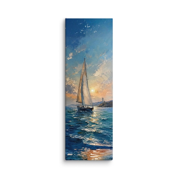 Sailboat Seascape Giclee Canvas Print, Nautical Coastal Ocean Wall Art (Limited Edition)