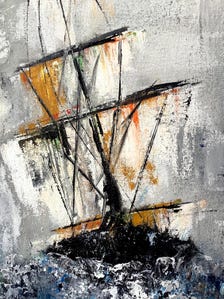 Original Oil Painting Ship at Sea | Textured Abstract Storm Seascape Wall Art — view 2 of 9