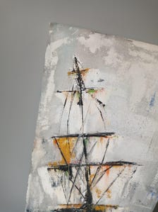 Original Oil Painting Ship at Sea | Textured Abstract Storm Seascape Wall Art — view 9 of 9