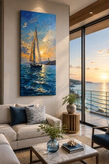 Sailboat Seascape Giclee Canvas Print, Nautical Coastal Ocean Wall Art (Limited Edition) — view 3 of 9