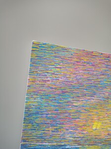 Original Oil Painting,  Abstract Ocean Light 14'x14', Colorful Seascape Wall Art, Contemporary Blue Pink Yellow Artwork — view 5 of 9