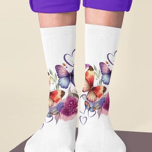 Butterfly Floral Crew Socks for Comfort and Style, Perfect Gift for Nature Lovers, Cozy Wear for Gifts, Festivals, Fall, Spring