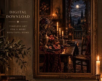 Italian Still Life Wall Art, Moody Italian Print, Vintage Tuscany Decor, Old World Dining Room Art, Dark Academia Printable