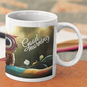 Leuke keramische uil mok, cadeau voor uilenliefhebbers, uniek interieur, verjaardagscadeau, inspirerende mok, hallo mok, goedemorgen