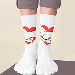 Heartfelt Cushioned Crew Socks, Cute Gift Socks for Couples, Love Themed Socks, Cozy Daily Wear, Valentine&#39;s Day Gift, Romantic Apparel