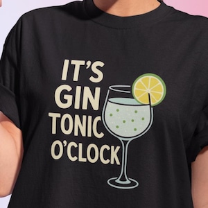 Gin Tonic O'Clock T-Shirt: Unisex aus schwerer Baumwolle für Cocktail-Liebhaber